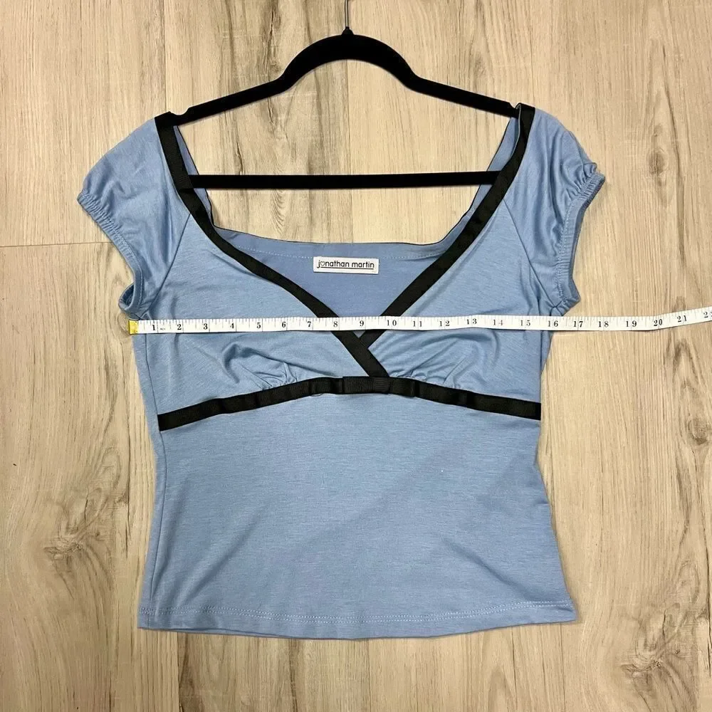 Vintage y2k Jonathan Martin top. Deep v neckline empire in blue and black szL